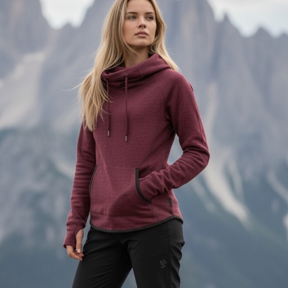 Athleta Cowl Neck Hoodie Burgundy Pullover Sweatshirt Athleisure